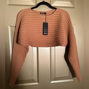NWT Nasty Gal Women’s Wide Ribbed Super Cropped Chocolate Sweater Sz M